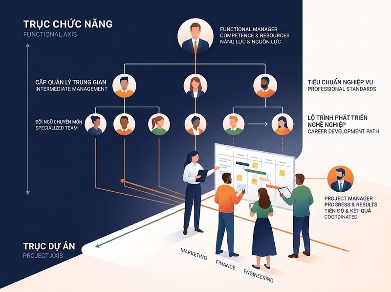 Cơ cấu chức năng và ma trận khác nhau về quản lý và phối hợp