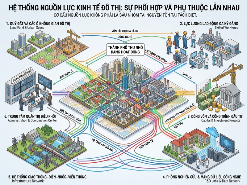 Cơ cấu nguồn lực kinh tế đô thị và tỷ trọng giữa các nhóm nguồn lực
