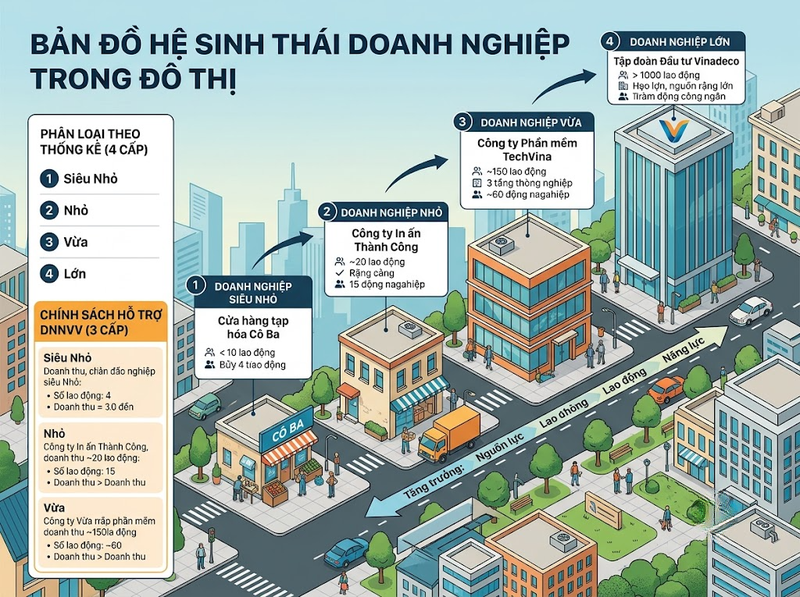 Doanh nghiệp đô thị theo quy mô gồm những nhóm cơ bản nào?