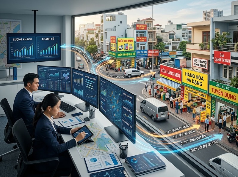 Doanh nghiệp và thị trường đô thị tương tác qua cung, cầu và cạnh tranh