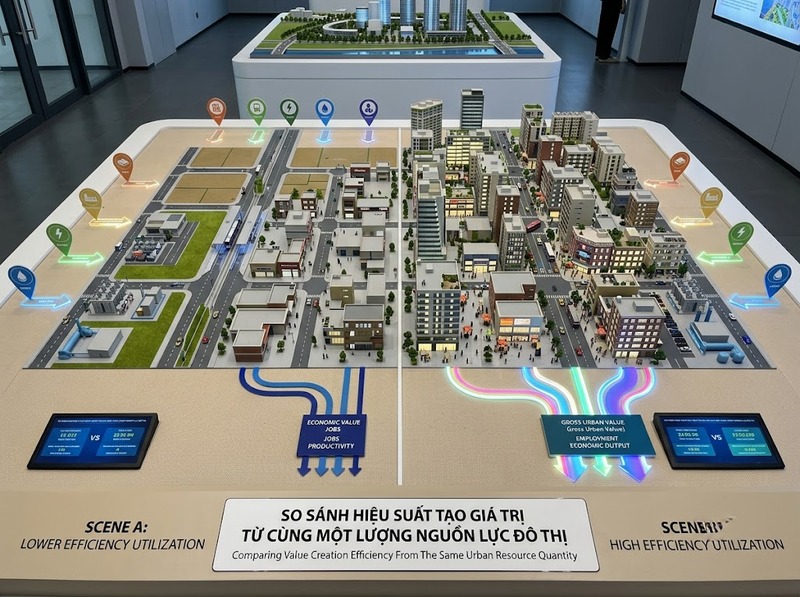 Hiệu suất sử dụng nguồn lực đô thị phản ánh khả năng tạo đầu ra
