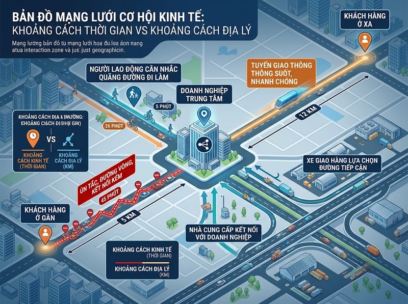 Không gian và vận hành kinh tế đô thị tác động qua vị trí và khoảng cách