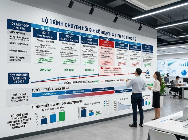 Theo dõi tiến độ chuyển đổi số qua mốc, chỉ số và trạng thái thực hiện